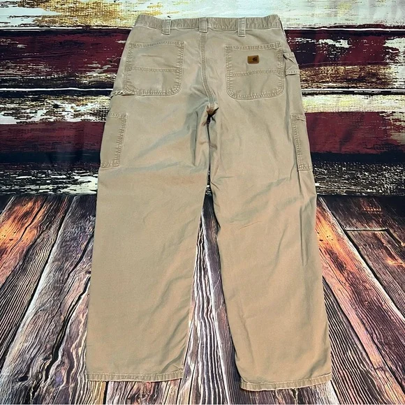 Tan Carhartt carpenter cargo workwear pants original dungaree fit size 34x29 - Picture 3 of 13